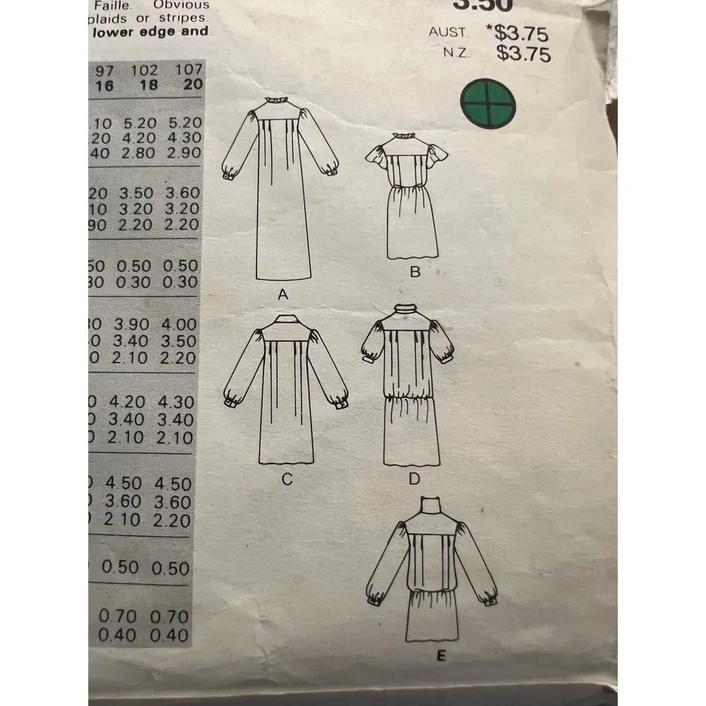 Butterick Sewing Pattern 4701 dress puff sleeve straight skirt 1980s size 10
